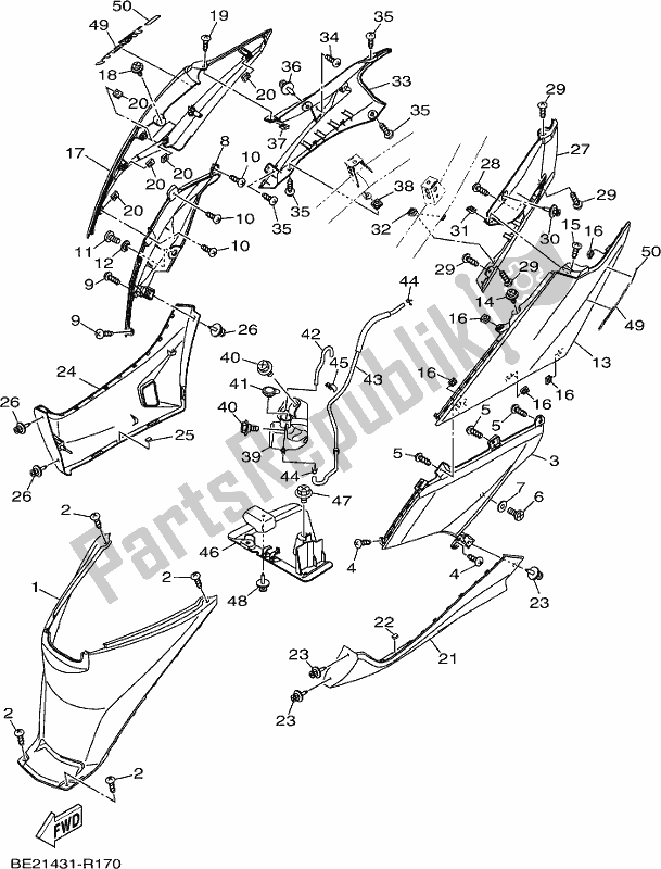 All parts for the Side Cover of the Yamaha MWS 150 AJ NZ Only 2018