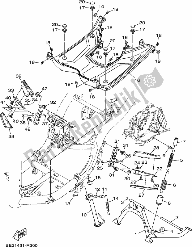 All parts for the Stand & Footrest of the Yamaha MWS 150 AJ NZ Only 2018
