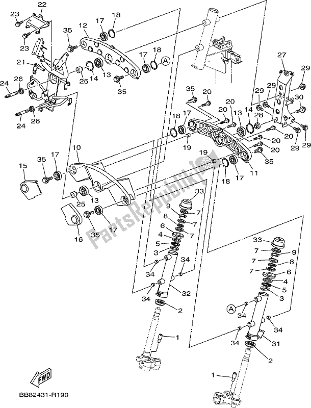 All parts for the Steering of the Yamaha MWS 150 AJ NZ Only 2018