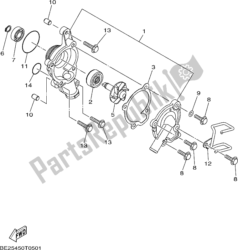 All parts for the Water Pump of the Yamaha MWS 150 AJ NZ Only 2018