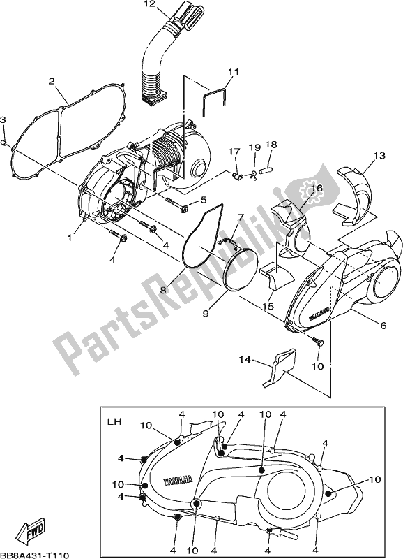 All parts for the Crankcase Cover 1 of the Yamaha MWS 150 AM NEW Zealand 2021