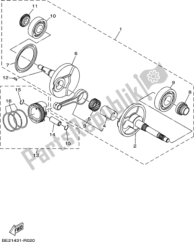 All parts for the Crankshaft & Piston of the Yamaha MWS 150 AM NEW Zealand 2021