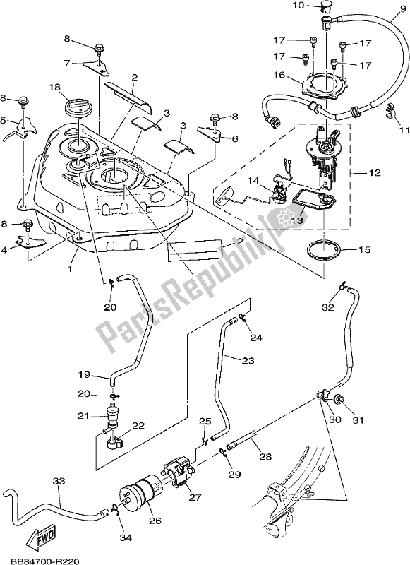 Wszystkie części do Zbiornik Paliwa Yamaha MWS 150 AM NEW Zealand 2021