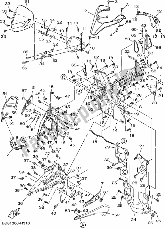 Alle onderdelen voor de Beenschild van de Yamaha MWS 150 AM NEW Zealand 2021