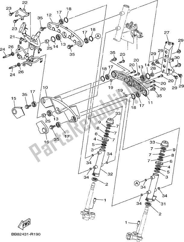 All parts for the Steering of the Yamaha MWS 150 AM NEW Zealand 2021