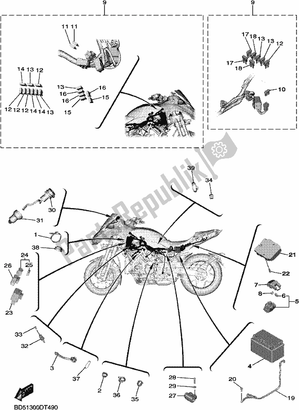 Tutte le parti per il Elettrico 1 del Yamaha MXT 850 2018