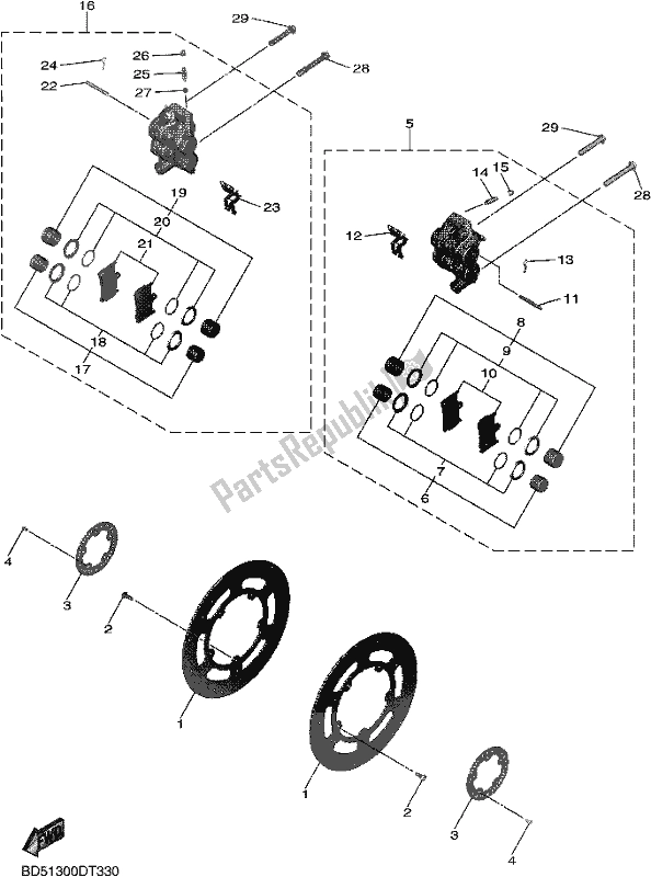 Tutte le parti per il Pinza Freno Anteriore del Yamaha MXT 850 2018