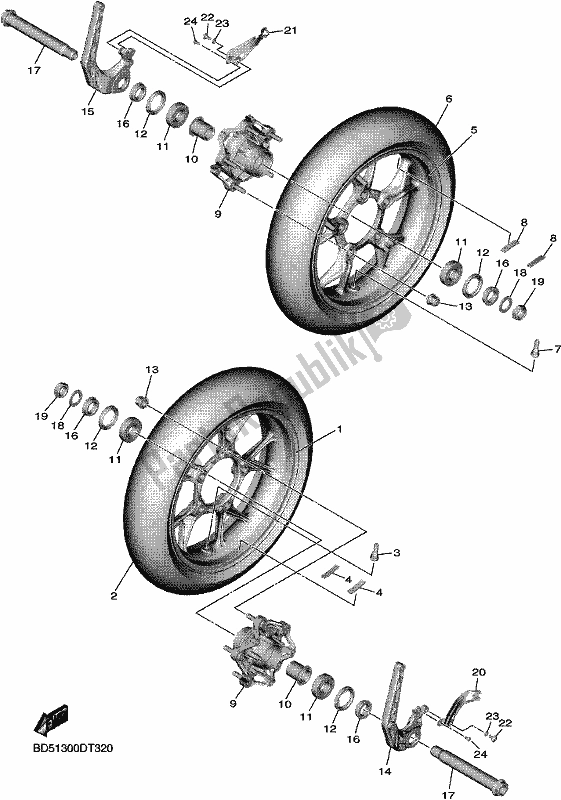 Tutte le parti per il Ruota Anteriore del Yamaha MXT 850 2018