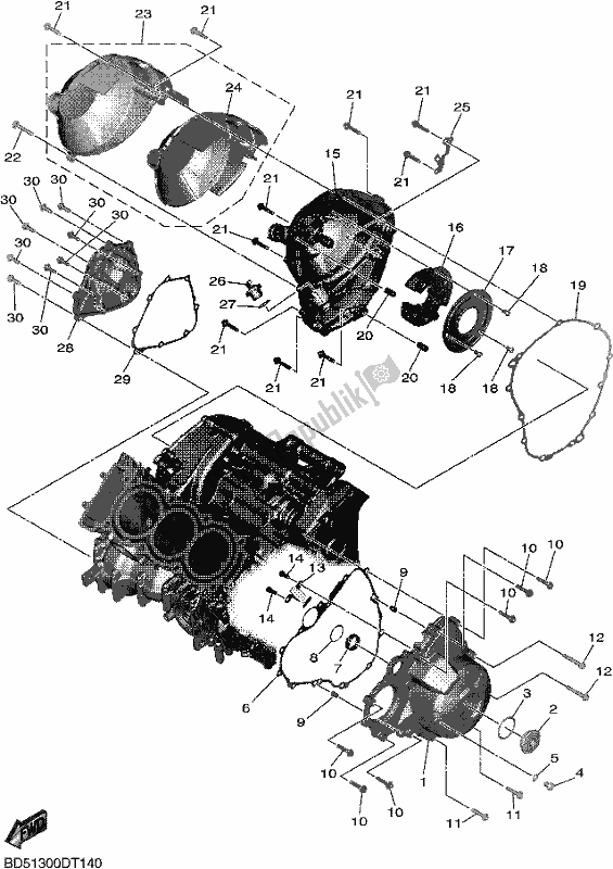 All parts for the Crankcase Cover 1 of the Yamaha MXT 850 2019