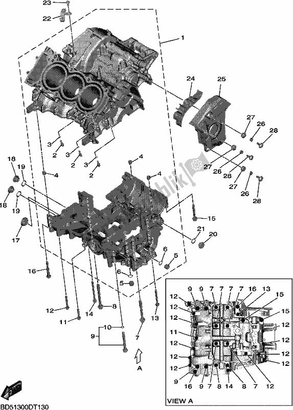 All parts for the Crankcase of the Yamaha MXT 850 2019