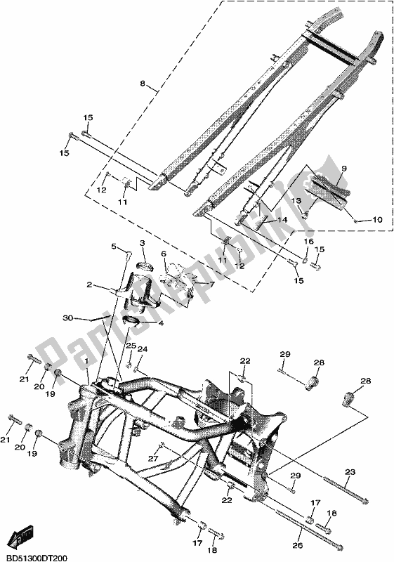 All parts for the Frame of the Yamaha MXT 850 2019