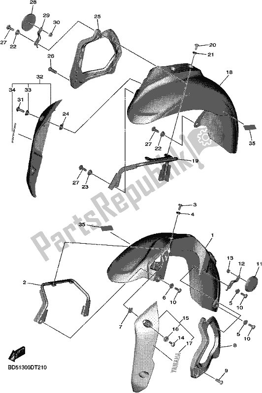 All parts for the Front Fender of the Yamaha MXT 850 2019