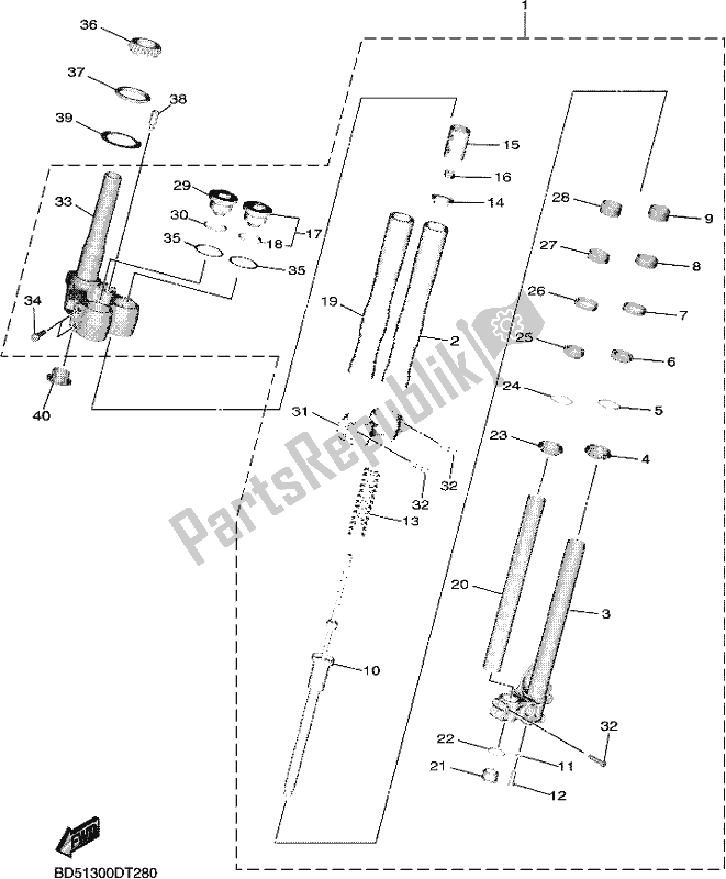 All parts for the Front Fork 1 of the Yamaha MXT 850 2019