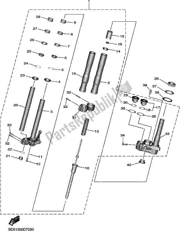 All parts for the Front Fork 2 of the Yamaha MXT 850 2019