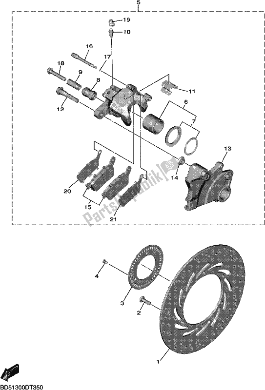 All parts for the Rear Brake Caliper of the Yamaha MXT 850 2019