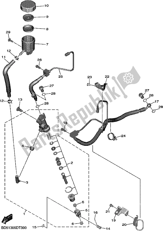 Todas as partes de Cilindro Mestre Traseiro do Yamaha MXT 850 2019