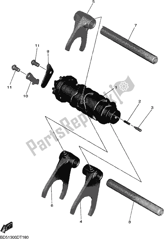 All parts for the Shift Cam & Fork of the Yamaha MXT 850 2019