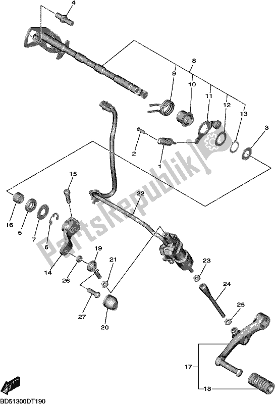 All parts for the Shift Shaft of the Yamaha MXT 850 2019