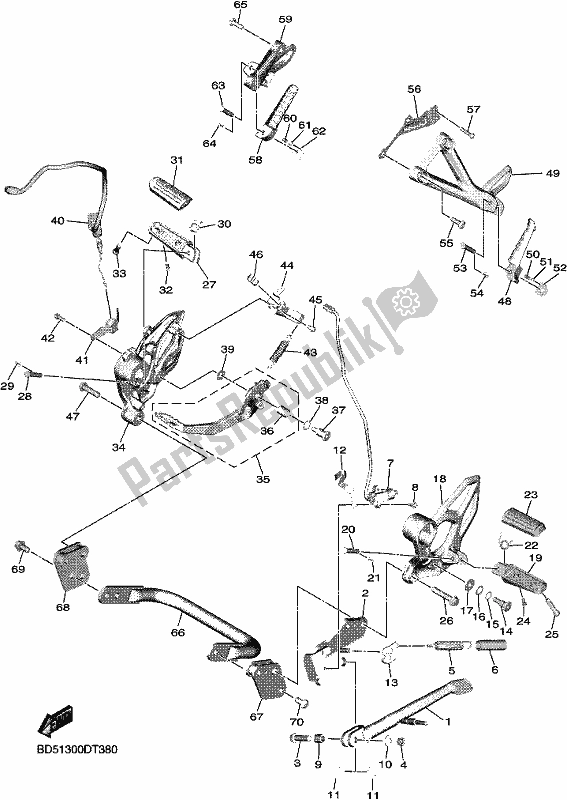 All parts for the Stand & Footrest of the Yamaha MXT 850 2019