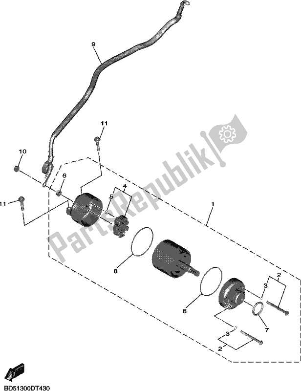 All parts for the Starting Motor of the Yamaha MXT 850 2019