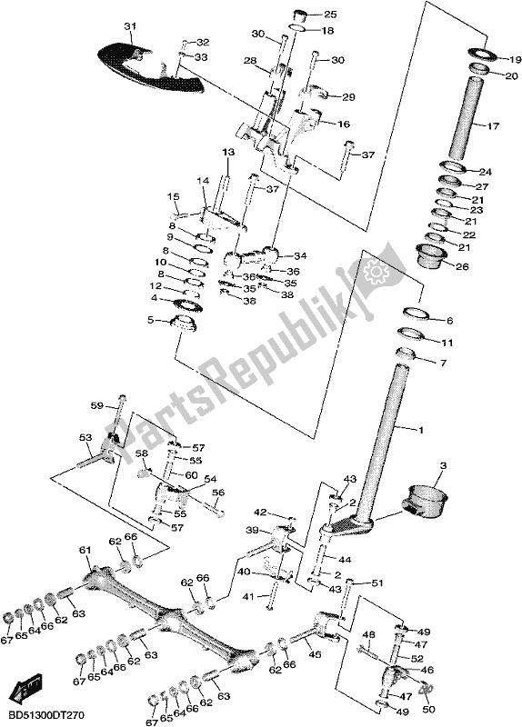 All parts for the Steering 2 of the Yamaha MXT 850 2019