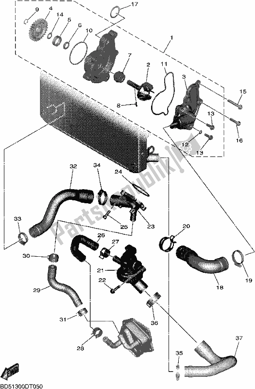 All parts for the Water Pump of the Yamaha MXT 850 2019