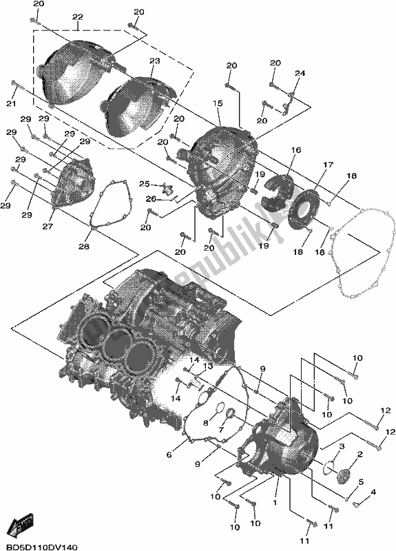 Alle onderdelen voor de Carterdeksel 1 van de Yamaha MXT 850D 2020