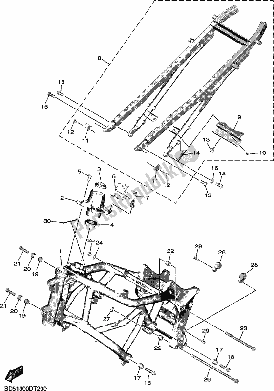 Alle onderdelen voor de Kader van de Yamaha MXT 850D 2020