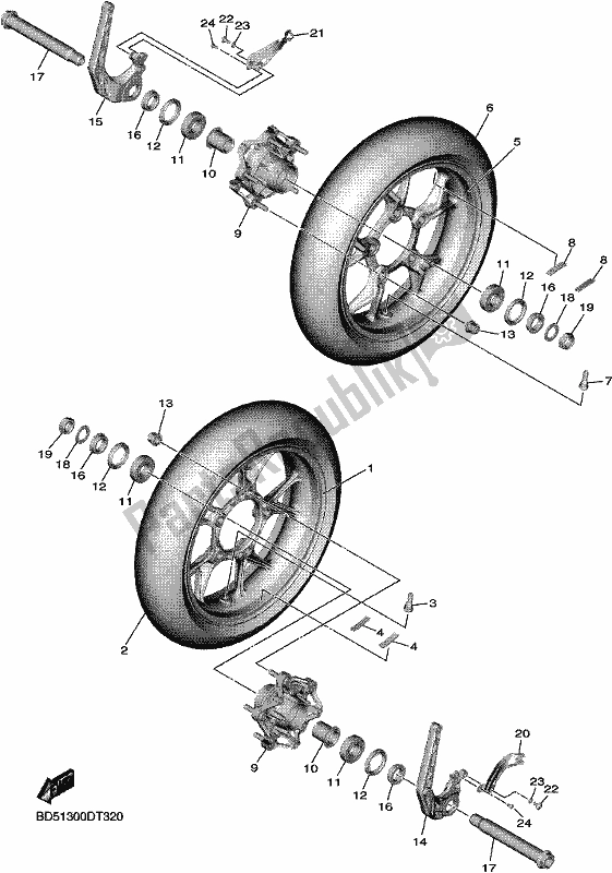 Alle onderdelen voor de Voorwiel van de Yamaha MXT 850D 2020