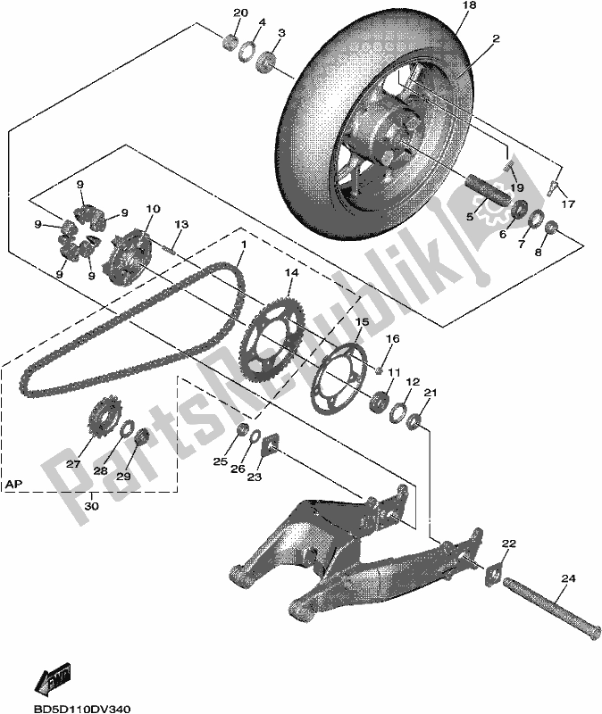 Tutte le parti per il Ruota Posteriore del Yamaha MXT 850D 2020