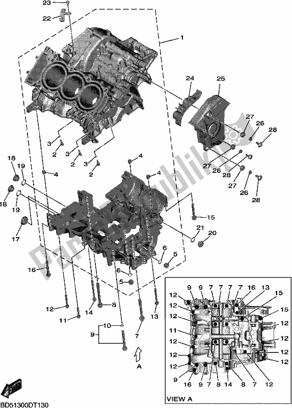 All parts for the Crankcase of the Yamaha MXT 850D 2021