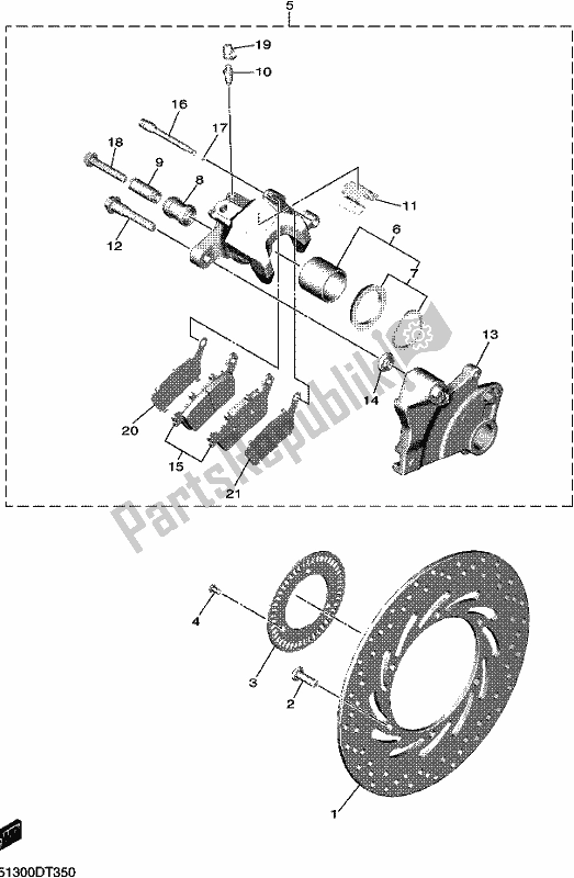 All parts for the Rear Brake Caliper of the Yamaha MXT 850D 2021