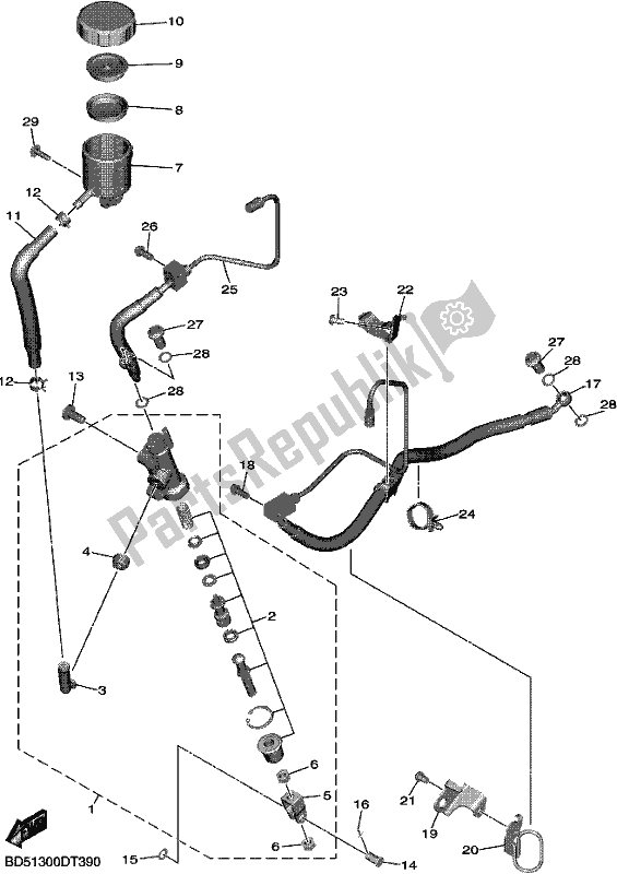 All parts for the Rear Master Cylinder of the Yamaha MXT 850D 2021