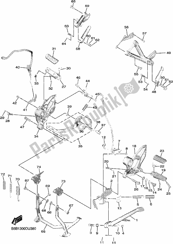 All parts for the Stand & Footrest of the Yamaha MXT 850D 2021