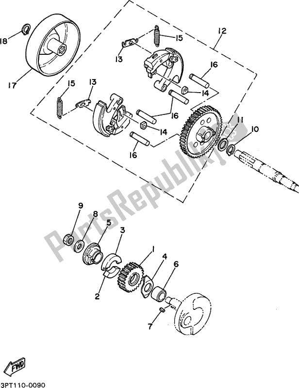 All parts for the Clutch of the Yamaha PW 50 2018