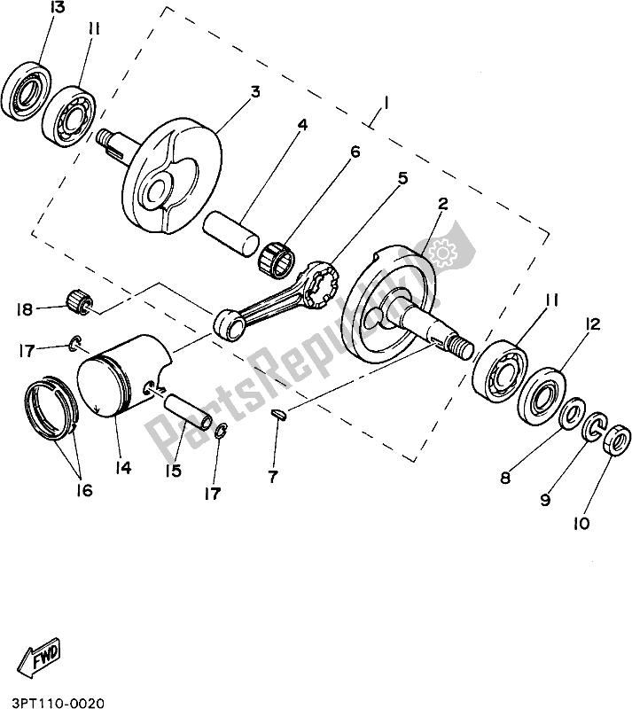 All parts for the Crankshaft & Piston of the Yamaha PW 50 2018