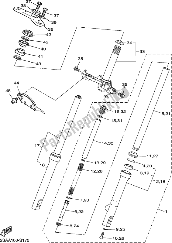 All parts for the Front Fork of the Yamaha PW 50 2018