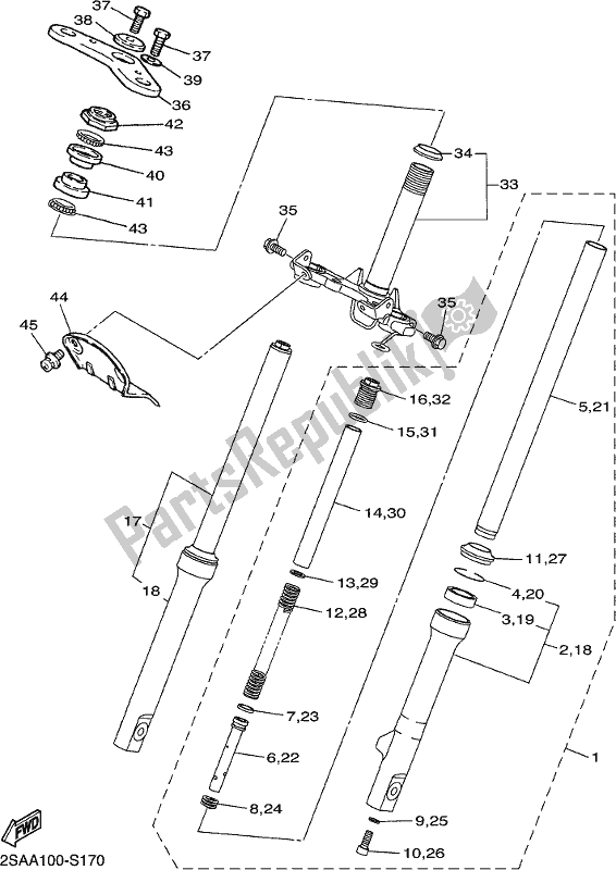 All parts for the Front Fork of the Yamaha PW 50 Peewee 2018