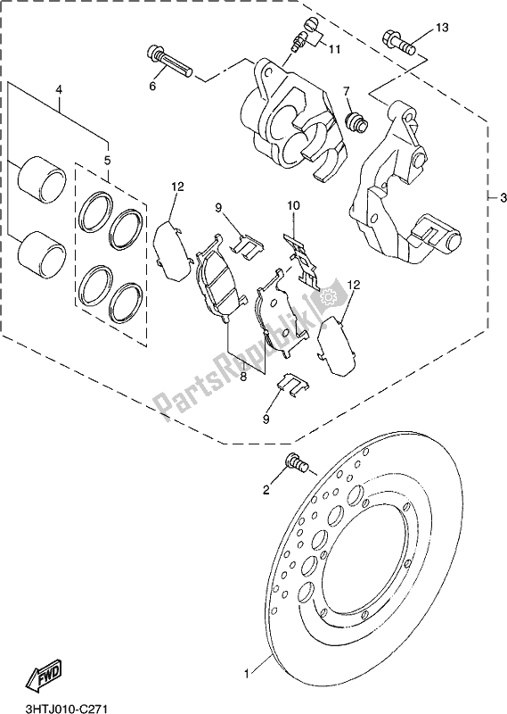 All parts for the Front Brake Caliper of the Yamaha SR 400 2017