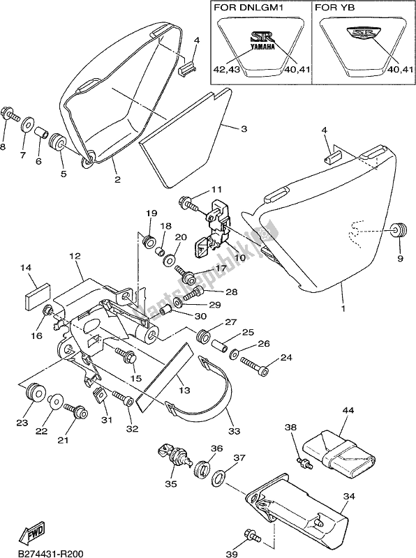 All parts for the Side Cover of the Yamaha SR 400 2017