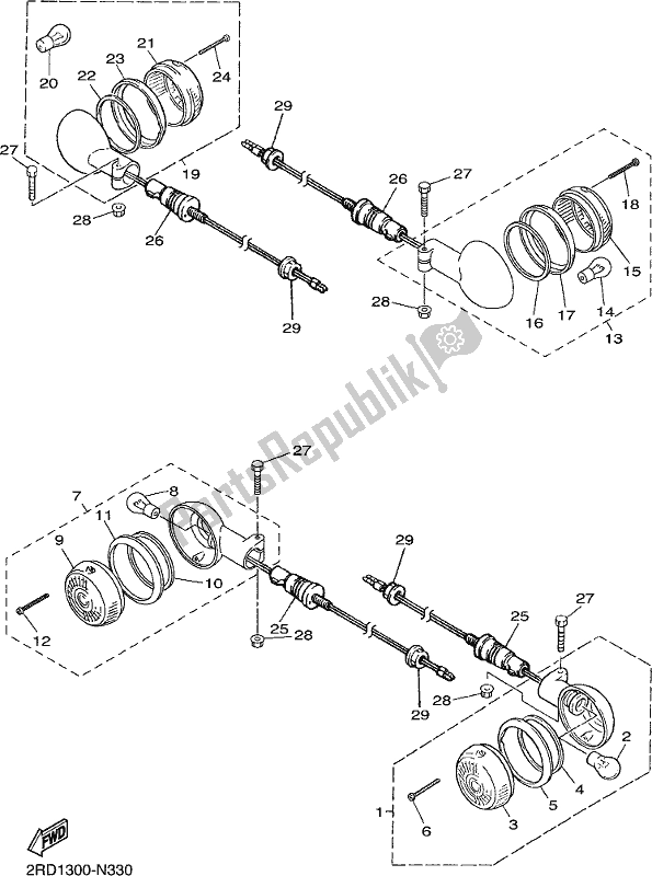 All parts for the Flasher Light of the Yamaha SR 400 2018