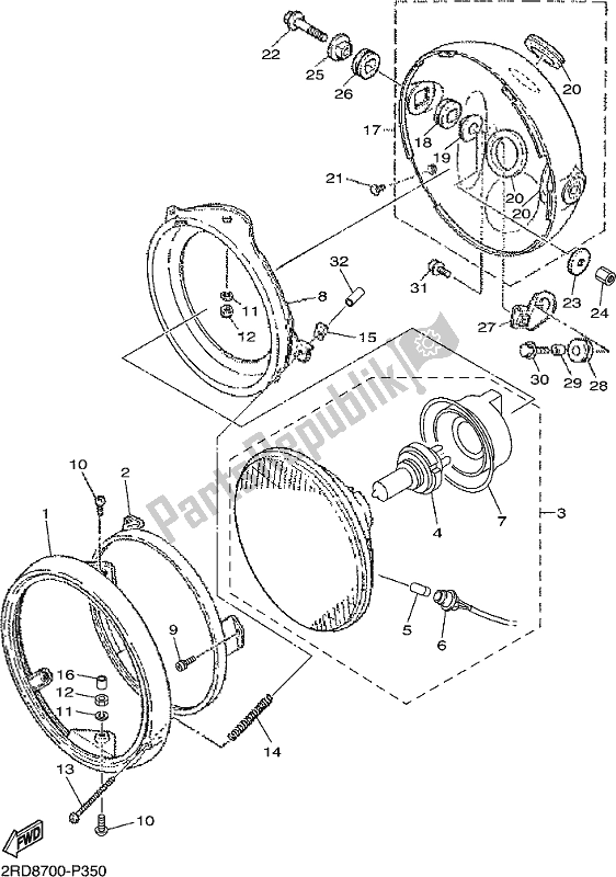 Todas as partes de Farol do Yamaha SR 400 2018