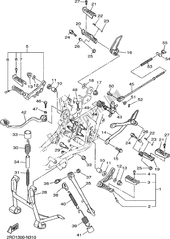 All parts for the Stand & Footrest of the Yamaha SR 400 2018