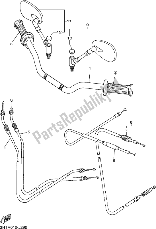 All parts for the Steering Handle & Cable of the Yamaha SR 400 2018