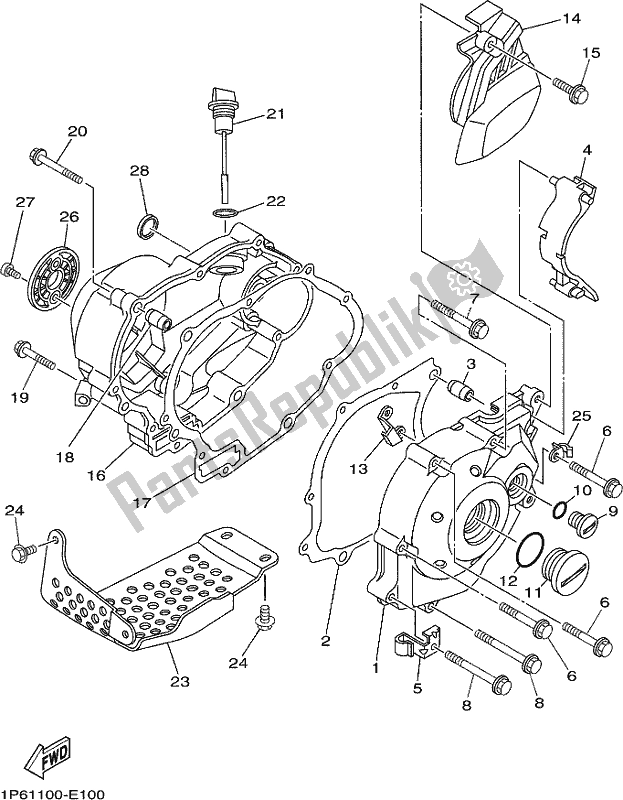 All parts for the Crankcase Cover 1 of the Yamaha TT-R 50E 2019