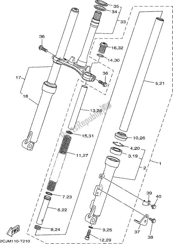 All parts for the Front Fork of the Yamaha TT-R 50E 2019