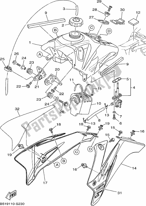 Alle onderdelen voor de Benzinetank van de Yamaha TTR 110E 2017