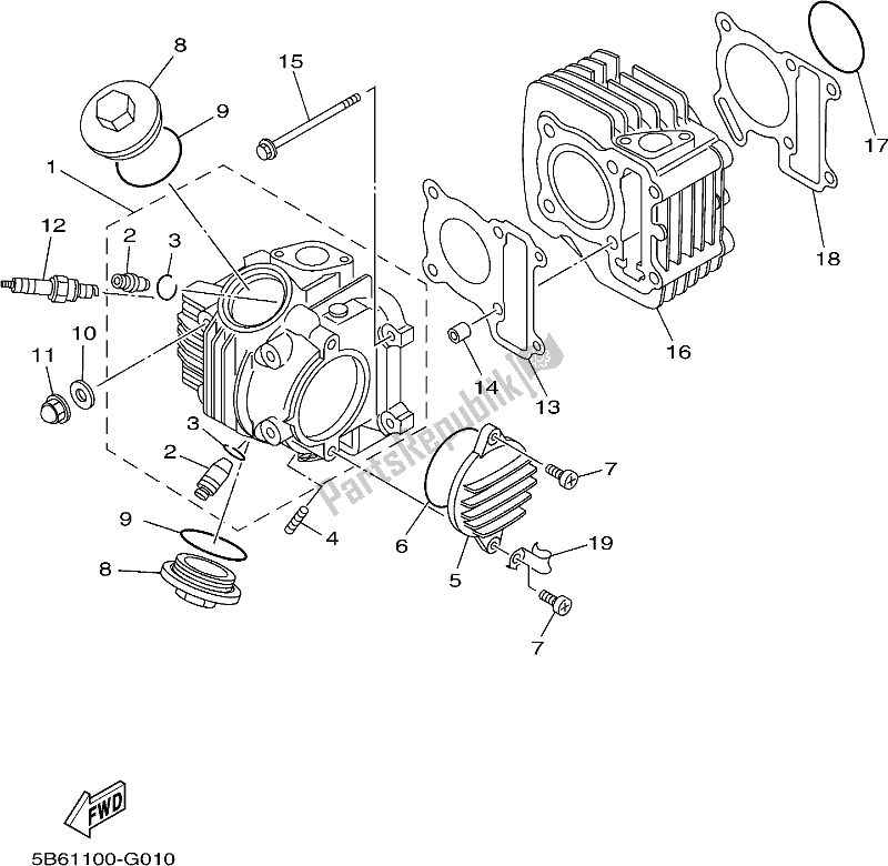 All parts for the Cylinder Head of the Yamaha TTR 110E 2018