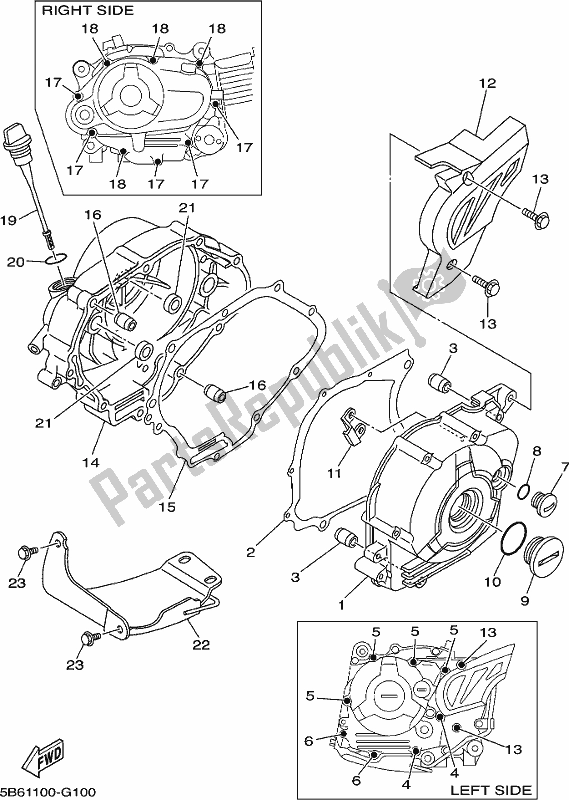 Alle onderdelen voor de Carterdeksel 1 van de Yamaha TTR 110E 2019