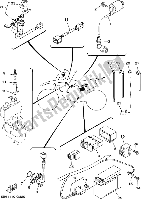 All parts for the Electrical 1 of the Yamaha TTR 110E 2019